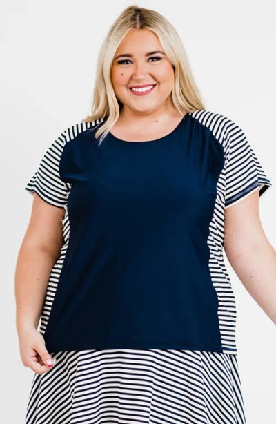 Calypsa Plus Size Loose Fit Adele Swim Top In Blue