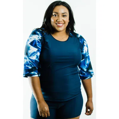 Calypsa Plus Size Loose Fit Margaux Swim Top In Blue