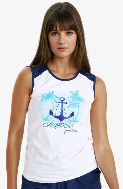 Calypsa Plus Size Loose Fit Maya Swim Top In White