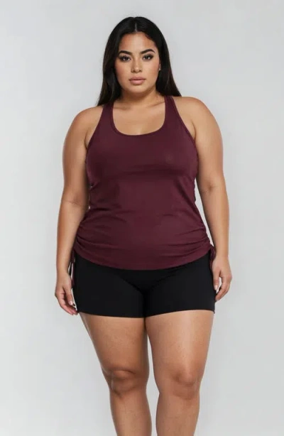 Calypsa Plus Size Maya Tankini Swim Top Removable Cups And Black Swim Shorts Set In Burgundy