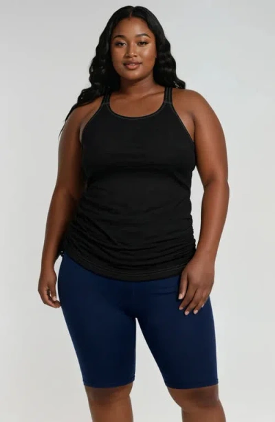 Calypsa Plus Size Maya Tankini Swim Top With Built-in Bra And High Waisted Long Bike Swim Shorts In Black