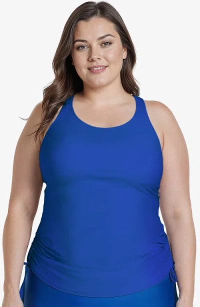 Calypsa Plus Size Maya Tankini Swim Top With Built-in Bra In Blue