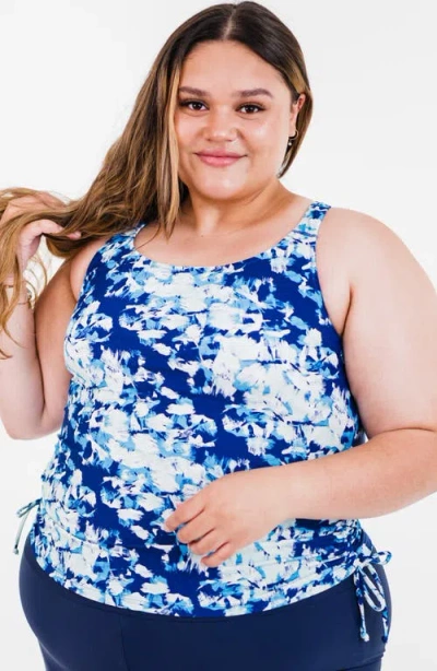 Calypsa Plus Size Maya Tankini Swim Top With Built-in Bra In Multi