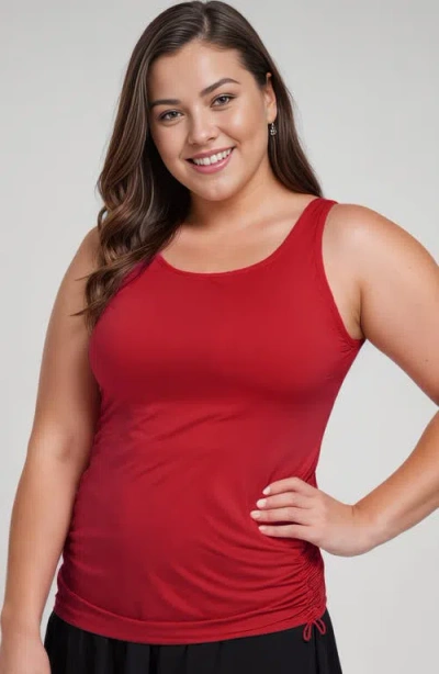 Calypsa Plus Size Maya Tankini Swim Top With Built-in Bra In Red