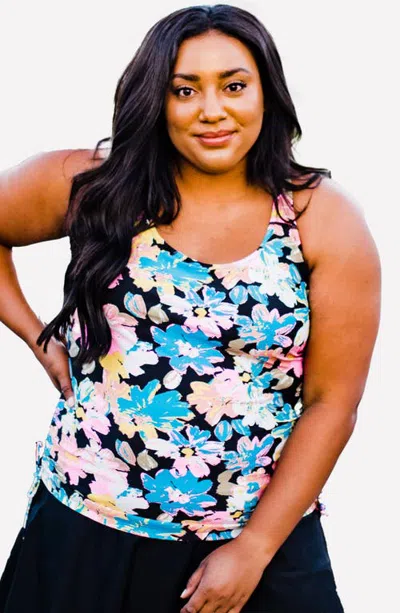 Calypsa Plus Size Maya Tankini Swim Top With Built-in Bra In Multi