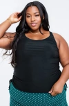 Calypsa Plus Size Maya Tankini Swim Top With Removable Cups In Black