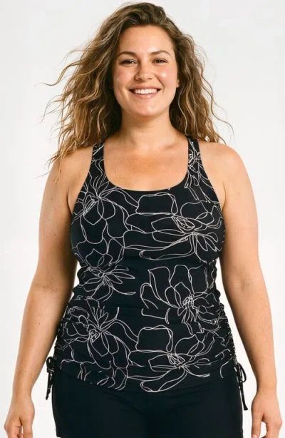 Calypsa Plus Size Maya Tankini Swim Top With Removable Cups In Black