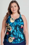 Calypsa Plus Size Maya Tankini Swim Top With Removable Cups In Blue