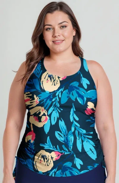 CALYPSA CALYPSA PLUS SIZE MAYA TANKINI SWIM TOP WITH REMOVABLE CUPS