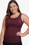 Calypsa Plus Size Maya Tankini Swim Top With Built-in Bra In Brown