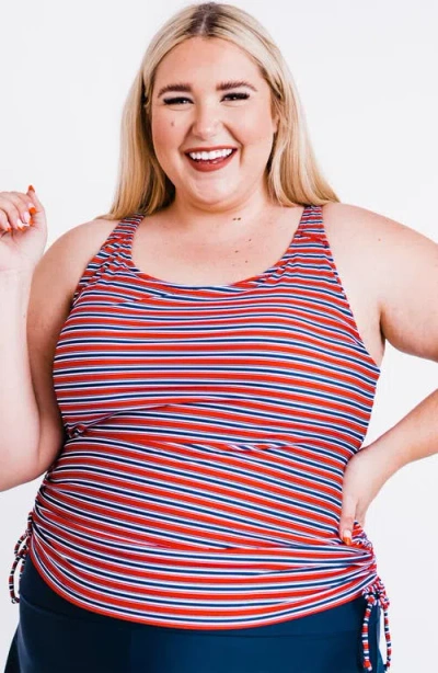 Calypsa Plus Size Maya Tankini Swim Top With Removable Cups In Multi