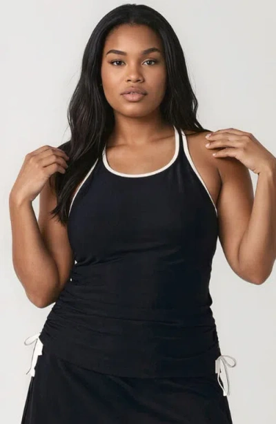 Calypsa Plus Size Maya Tankini Swim Top With Removable Cups Two-toned Collection In Black