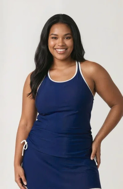 Calypsa Plus Size Maya Tankini Swim Top With Removable Cups Two-toned Collection In Blue