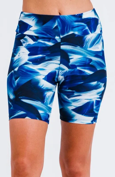 Calypsa Plus Size Mid-thigh Swim Shorts In Blue
