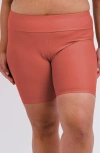 Calypsa Plus Size Mid-thigh Swim Shorts In Brown