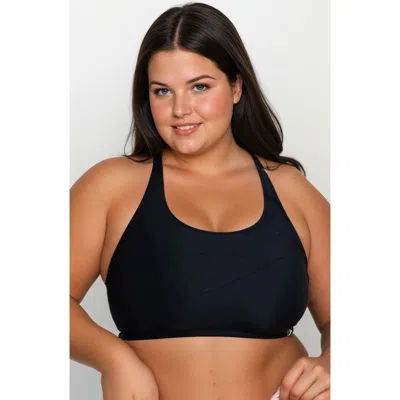 Calypsa Plus Size Racerback Swim Bra With Removable Cups In Black