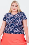 Calypsa Plus Size Short Sleeve Adele Swim Top In Blue