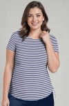 Calypsa Plus Size Short Sleeve Adele Swim Top In Blue