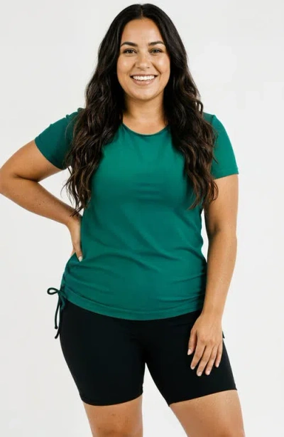 Calypsa Plus Size Short Sleeve Adele Swim Top And Black Mid-thigh Swim Shorts Set In Green