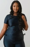 Calypsa Plus Size Short Sleeve Adele Swim Top In Black