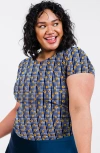 Calypsa Plus Size Short Sleeve Adele Swim Top In Blue