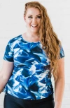 Calypsa Plus Size Short Sleeve Adele Swim Top In Blue