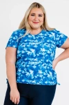 Calypsa Plus Size Short Sleeve Adele Swim Top In Blue