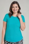 Calypsa Plus Size Short Sleeve Adele Swim Top In Blue