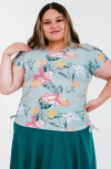 Calypsa Plus Size Short Sleeve Adele Swim Top In Blue