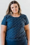 Calypsa Plus Size Short Sleeve Adele Swim Top In Blue