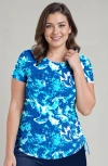 Calypsa Plus Size Short Sleeve Adele Swim Top In Blue