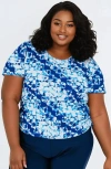 Calypsa Plus Size Short Sleeve Adele Swim Top In Blue
