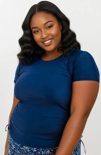 Calypsa Plus Size Short Sleeve Adele Swim Top In Blue