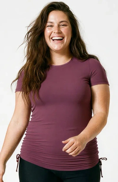 Calypsa Plus Size Short Sleeve Adele Swim Top In Burgundy