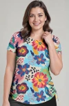 Calypsa Plus Size Short Sleeve Adele Swim Top In Gray