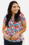 Calypsa Plus Size Short Sleeve Adele Swim Top In Multi