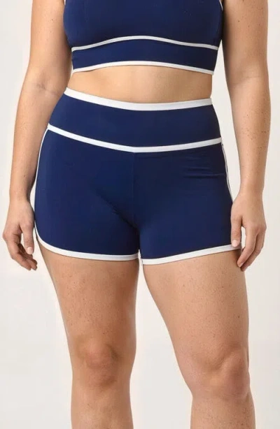 Calypsa Plus Size Swim Shorts Two-toned Collection In Blue