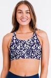 Calypsa Racerback Swim Bra With Removable Cups In Blue