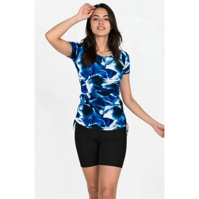 Calypsa Short Sleeve Adele Swim Top And Black Mid-thigh Swim Shorts Set In Multi