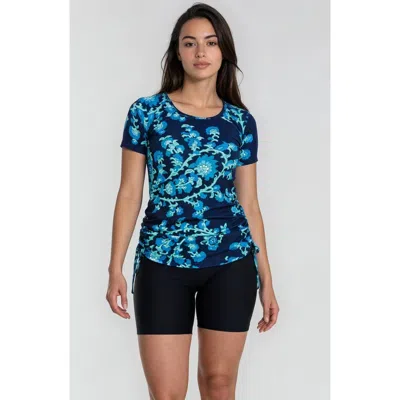 Calypsa Short Sleeve Adele Swim Top And Black Mid-thigh Swim Shorts Set In Multi