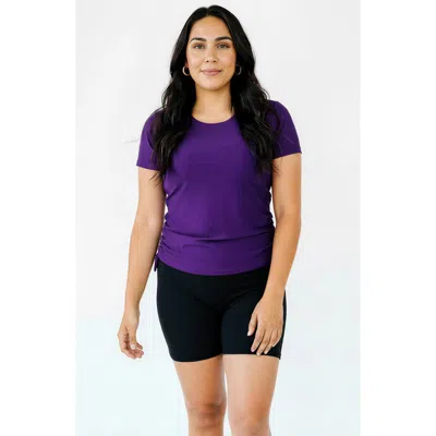 Calypsa Short Sleeve Adele Swim Top And Black Mid-thigh Swim Shorts Set In Purple
