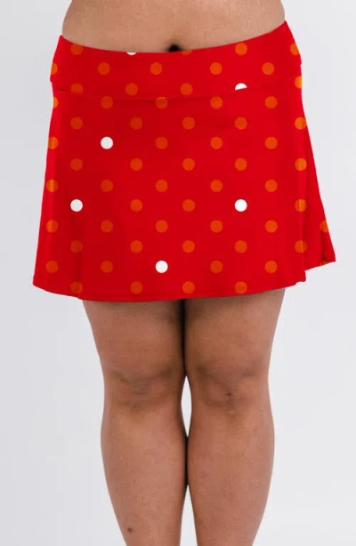 Calypsa Short Swim Skort With Shorts In Red
