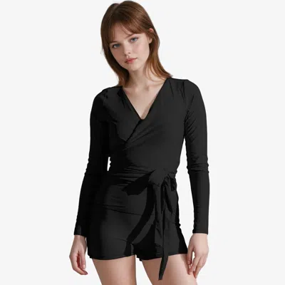 Calypsa Women's Avery Wrap Swim Top With Removable Cups & Swim Shorts In Black