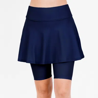 Calypsa Women's Flared Mid-thigh Swim Skirt With Bike Shorts In Blue