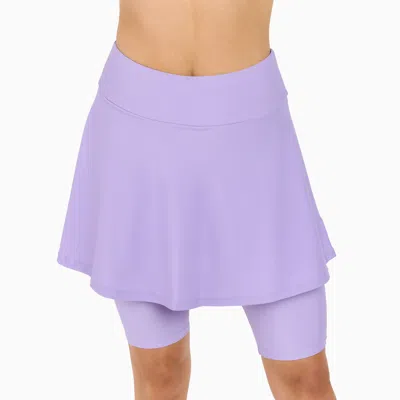 Calypsa Women's Flared Mid-thigh Swim Skirt With Bike Shorts In Purple