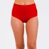 Calypsa Women's Plus Full Coverage Color Block High-waisted Bikini Bottom In Red