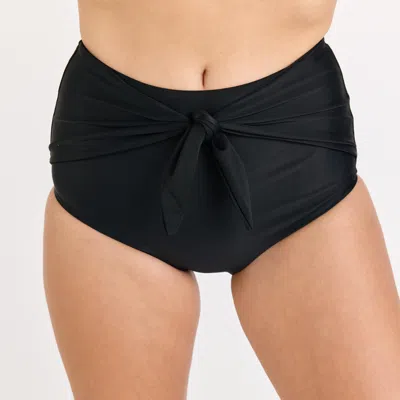 Calypsa Women's Full Coverage High Waisted Bikini Bottom With Front Tie In Black