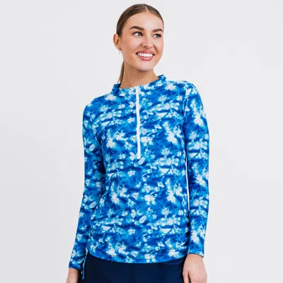 Calypsa Women's Half-zip Long Sleeve Rash Guard Nora Swim Top In Blue