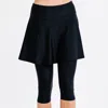 Calypsa Women's High Waisted Flared Swim Skort With Attched Capri Leggings In Black