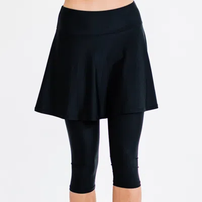 Calypsa Women's High Waisted Flared Swim Skort With Attched Capri Leggings In Black